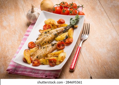 Monk Fish With Potatoes And Tomatoes