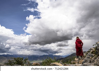 Monk At Tibet Mountain