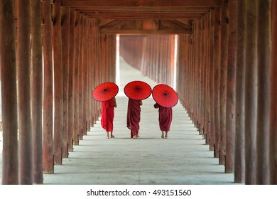 Monk Walking On Ancient Temple,Bagan Myanmar