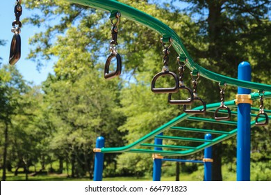 Monkey Bars And Rings At The Jungle Gym Playground.  Overhead Equipment On Commercial School Playground Design. Recess, Back To School, Playground, Risky Playground Equipment, Older Kids, Active Kid