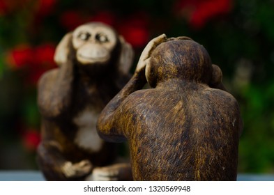 Monkey Statue With Gesture Of I Do Not Know, I Have Not Seen And I Have Not Heard