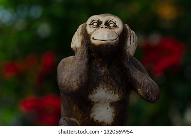 Monkey Statue With Gesture Of I Do Not Know, I Have Not Seen And I Have Not Heard