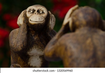 Monkey Statue With Gesture Of I Do Not Know, I Have Not Seen And I Have Not Heard