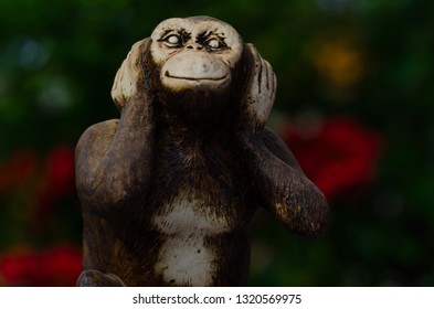 Monkey Statue With Gesture Of I Do Not Know, I Have Not Seen And I Have Not Heard