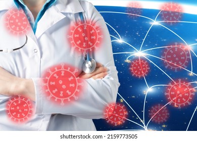 monkeypox virus, pox monkeys, variola animals, Global infection, epidemic, Doctor on the background of the planet with the infection of the virus, Element of the image provided by NASA