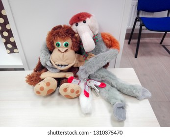 Monkeys Mascots Cuddling White Background Stock Photo 1310375470 