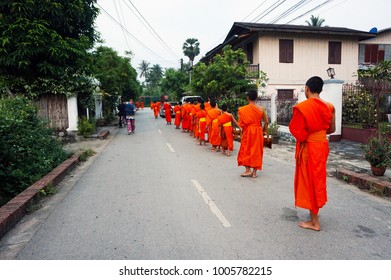 Monks Alms Giving Ceremony In Luang Prabang, Laos