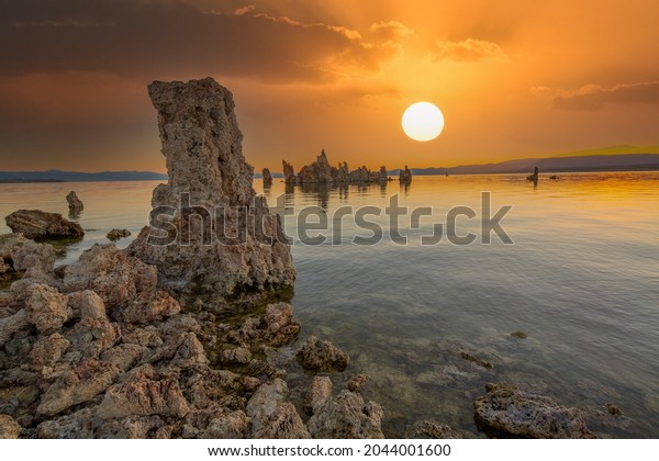 Mono Lake is a salty alkaline\
lake in Mono County, California, United States of America. It has\
an area of 183 square kilometres and an average depth of 17\
metres.