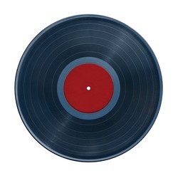 Mono Phono MC MM Long Play Vinyl Musique Analogique Piste De Disque Sonore Banque D'étiquettes Rouges Isolée Sur Fond Blanc. Il Y A Un Chemin De Détourage.