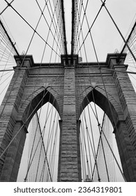 A Monochromatic image of the iconic Brooklyn Bridge in New York City, USA