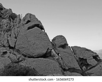 monochromatic view of scenic rocks of Sardinia, Italy - Shutterstock ID 1636069273