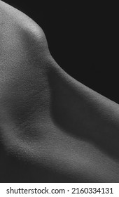 Monochrome. Detailed Texture Of Human Female Skin. Close Up Part Of Woman's Body. Skincare, Bodycare, Healthcare, Hygiene Concept. Macro Photography. Design For Abstract Artwork, Picture, Poster