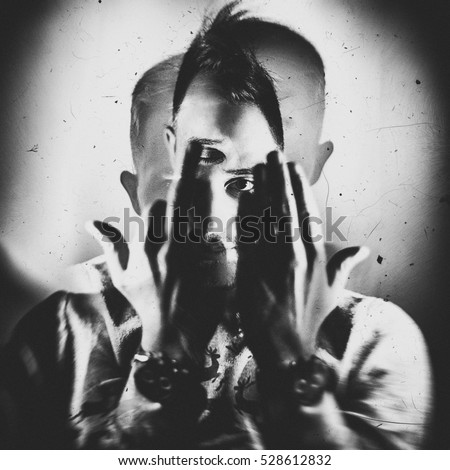 Similar – Image, Stock Photo mystical portrait of a young man: female hands on his face