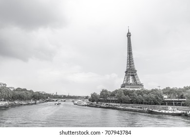 (monochrome) Eiffel Tower in Paris, France. Romantic travel background