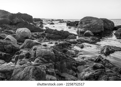 monochrome landscape - rocky sea coast