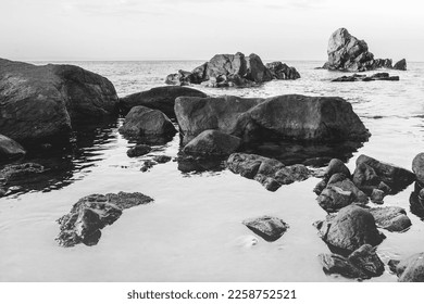 monochrome landscape - rocky sea coast