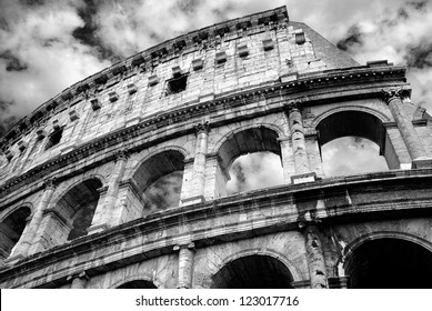 Monochrome photo of Colosseum - the most well-known and remarkable landmark of Rome and Italy - Powered by Shutterstock