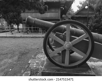 Monochrome Photo Of Old Canon, Old War Weapon