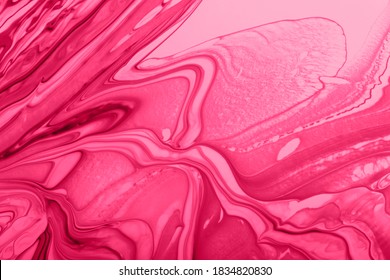 Monochrome Pink Marble Background.Mixed Nail Polishes,make Up Concept.Beautiful Stains Of Liquid Nail Laquers.Fluid Art,pour Painting Technique.Horizontal Banner,can Be Used As Backdrop For Chat.