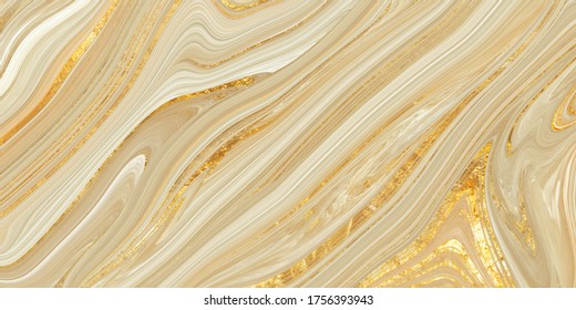 Monocolor alcohol ink marbling raster background. Liquid waves and stains. Black and gold abstract fluid art. Acrylic and oil paint flow monochrome contemporary backdrop, ivory marble with golden vein