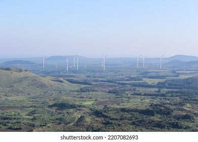 Monogenetic Volcanic Field Seen From Above And Turbine. Jeju