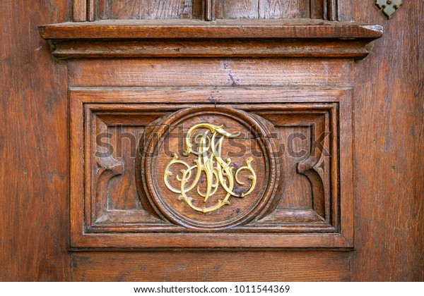 Monogram Monogram On Wooden Front Door Stock Photo Edit Now