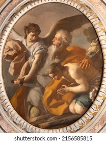 MONOPOLI, ITALY - MARCH 5, 2022: The painting The Sacrifice of Isaac in the Cathedral by  the Francesco de Mura (1755).