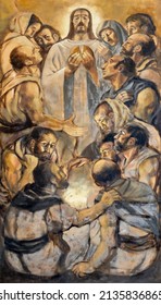 MONOPOLI, ITALY - MARCH 6, 2022: The painting of Last Supper in the church Chiesa di Sacro Cuore by Onofrio Bramante from 20. cent.