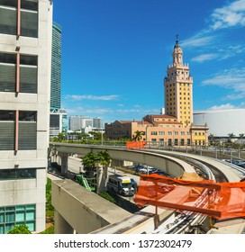 Monorail And Freedom Tower In Downtown Miami. Southern Florida, USA