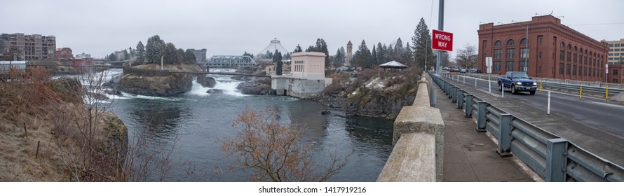 Monroe Street Bridge Spokane Washington Bridge Above River Waterfront Dam