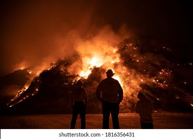 Monrovia, California / USA - September 15, 2020: Firefighters Work The Bobcat Wildfire In The Hills Above Los Angeles.