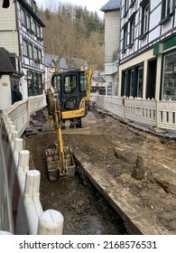 Monschau, Germany. January, 2022. Restoration Work After The Flood.