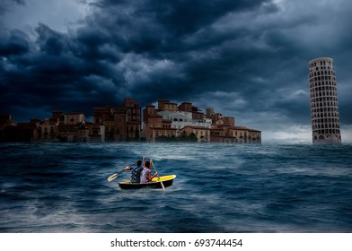 The Monsoon Blew Through The Dark Sky With The Clouds Of Clouds, The Young Rainman Was Storming The Boat Up The Tall Building.