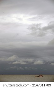 Monsoon Season. Fisher Boat On The South China Sea.  Phu Quoc. Vietnam.