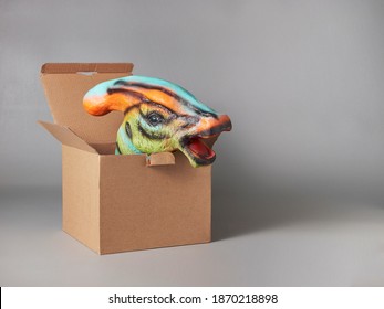 A Monster Head Hand Puppet Toy That Comes Out Of A Cardboard Box    