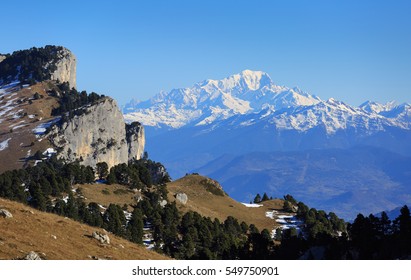 Mont Blanc Mountain Range Seen From The Chartreuse Mountains. 