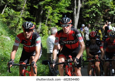 MONT DU CHAT, FRANCE - JUNE 9:  Riders Ascend The HC Category Climb In Stage 6 Of The Critérium Du Dauphiné On June 9, 2017 On The Mont Du Chat, France.