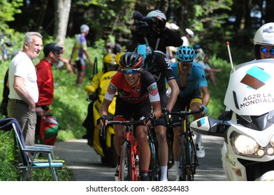 MONT DU CHAT, FRANCE - JUNE 9:  Riders Ascend The HC Category Climb In Stage 6 Of The Critérium Du Dauphiné On June 9, 2017 On The Mont Du Chat, France.