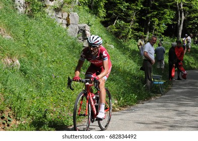 MONT DU CHAT, FRANCE - JUNE 9:  Tiago Machado (POR) Ascends The HC Category Climb In Stage 6 Of The Critérium Du Dauphiné On June 9, 2017 On The Mont Du Chat, France.