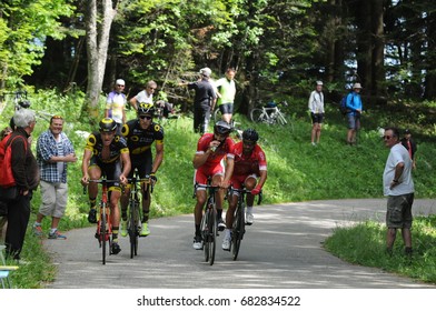 MONT DU CHAT, FRANCE - JUNE 9:  Riders Ascend The HC Category Climb In Stage 6 Of The Critérium Du Dauphiné On June 9, 2017 On The Mont Du Chat, France.