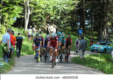 MONT DU CHAT, FRANCE - JUNE 9: Riders Ascend The HC Category Climb In Stage 6 Of The Critérium Du Dauphiné On June 9, 2017 On The Mont Du Chat, France.