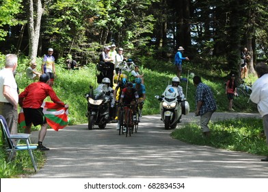 MONT DU CHAT, FRANCE - JUNE 9:  Riders Ascend The HC Category Climb In Stage 6 Of The Critérium Du Dauphiné On June 9, 2017 On The Mont Du Chat, France.