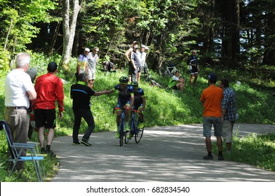 MONT DU CHAT, FRANCE - JUNE 9:  Riders Ascend The HC Category Climb In Stage 6 Of The Critérium Du Dauphiné On June 9, 2017 On The Mont Du Chat, France.