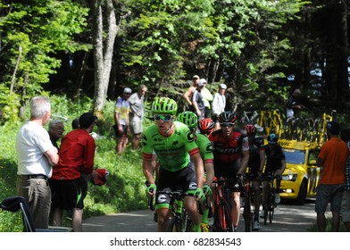 MONT DU CHAT, FRANCE - JUNE 9:  Riders Ascend The HC Category Climb In Stage 6 Of The Critérium Du Dauphiné On June 9, 2017 On The Mont Du Chat, France.