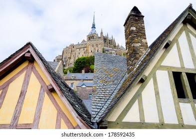 Mont Saint Michel Abbey With Colorful Houses