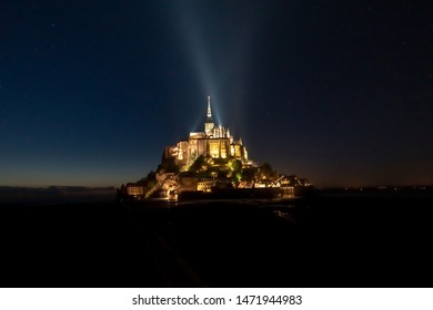 Mont Saint Michel View At Night With Lights