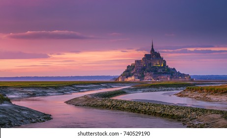 Mont Saint-Michel view in the sunset light. Normandy, northern France - Powered by Shutterstock