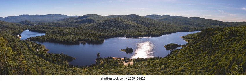 Mont Tremblant National Park And Monroe Lake In Summer, Panoramic View From La Roche Observation Point