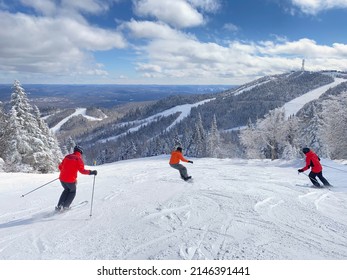 Mont Tremblant In Winter With Skiers On The Foreground, Quebec, Canada