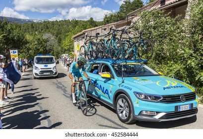 MONT VENTOUX,FRANCE - Jul 14:The Italian Cyclist Diego Rosa Of Team Astana,discussing With The Team Staff While Riding On The Road To Mont Ventoux, During The Stage 12 Of Tour De France 2016.